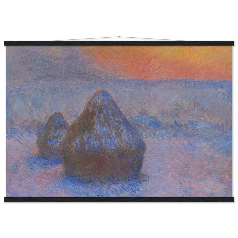 claude monet Stacks of Wheat Sunset Snow Effect Matte Poster with Hanger
