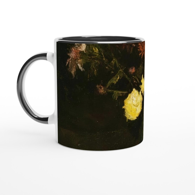 Van Gogh Basket of Carnations and Zinnias Ceramic Mug with Color Inside