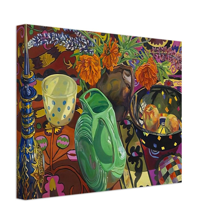 Janet Fish  BLUE DECANTER POLKA DOT BOWL SUZANI 2009 Canvas