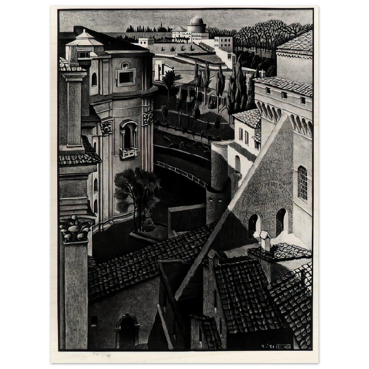 MC Escher  BERWEEN ST PETER AND SISTINE CHAPEL MARCH 1936 1936 Wood Print