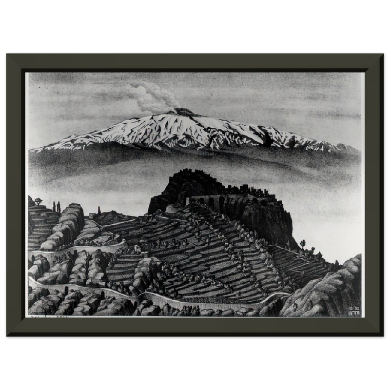 Escher C Mola & Mt Etna Sicily 1932 Premium Metal Framed Art Print / Poster