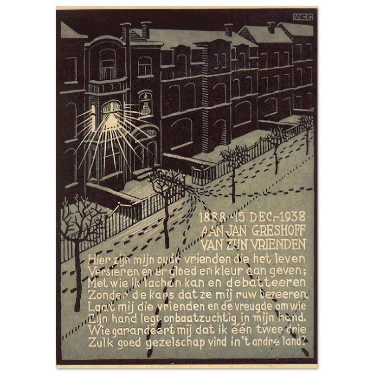 MC Escher Birthday Card G Gershoff Nov 1938 Fine Art Print