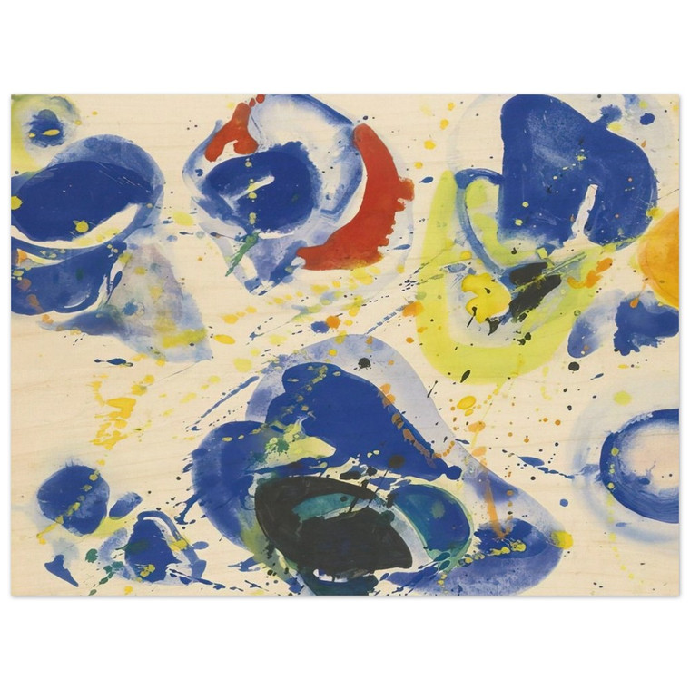 Sam Francis  Blue With Red Yellow and Orange Wood Print