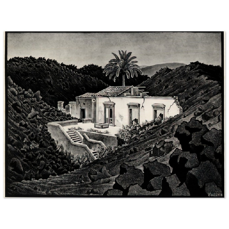 MC Escher  HOUSE IN THE LAVA NEAR NUNZIATA Wood Print