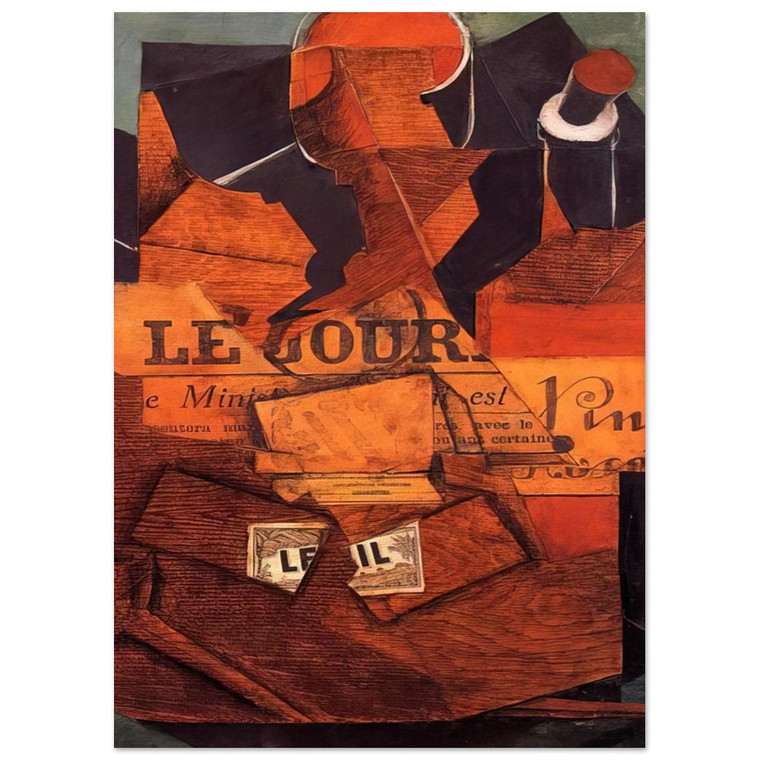 Juan Gris  TOBACCO NEWSPAPER AND BOTTLE OF WINE 1914 Fine Art Poster / Art Print