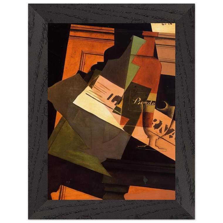 Juan Gris  BOTTLE GLASS AND NEWSPAPER Premium Wooden Framed Art Print / Poster
