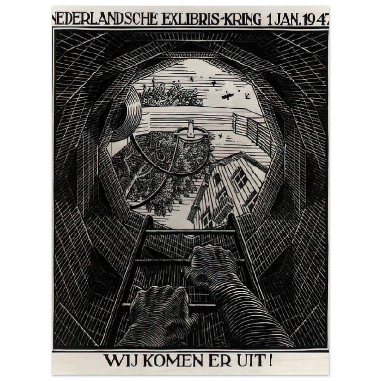 MC Escher  NEW YEAR S GREETING CARD Wood Print