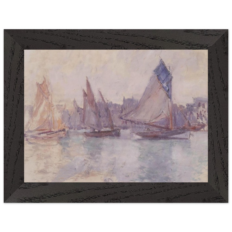 Claude Monet Boats in Le Havre Premium Wood Framed Art Print