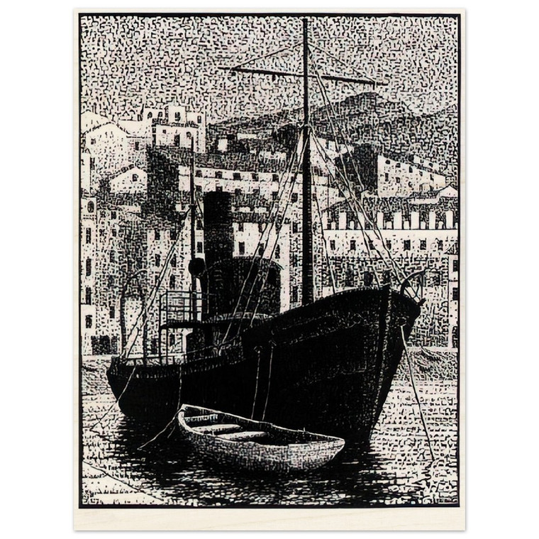 MC Escher  TUGBOAT OLD HARBOR OF BASTIA JANUARY 1934 1934 Wood Print