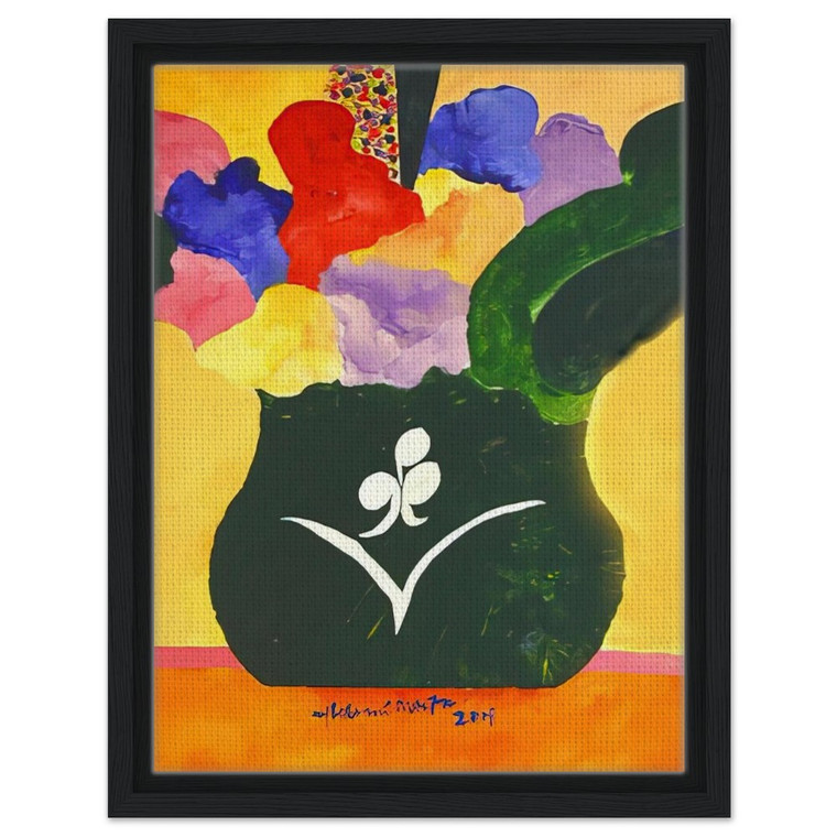 Aldemir Martins  Green Vase With Flowers and Fruit  2001 Framed Canvas
