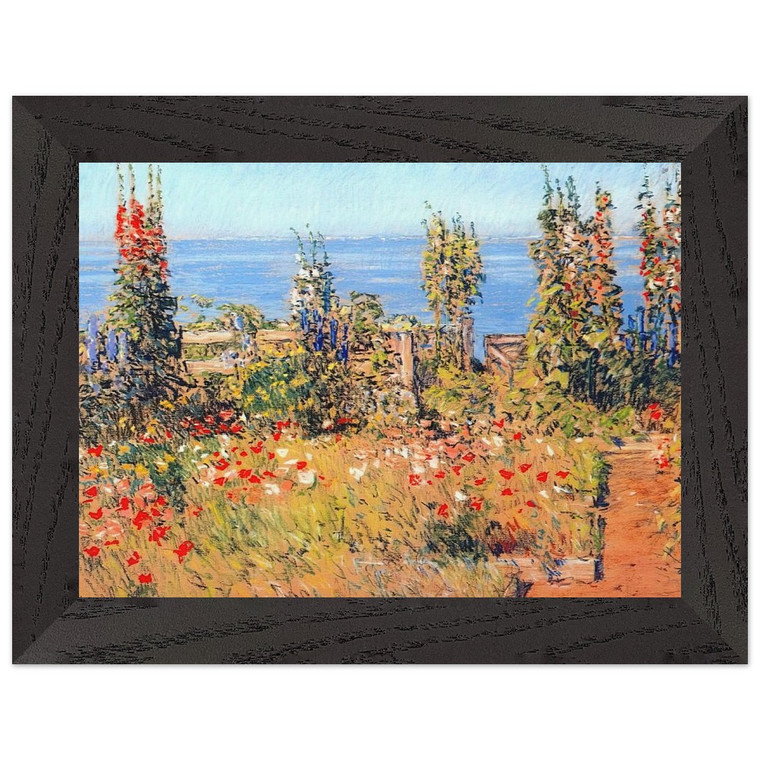 Childe Hassam Hollyhocks Isles of Shoals Premium Wooden Framed Art Print Poster
