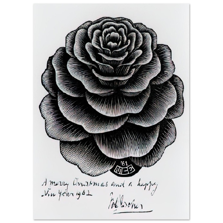 MC Escher  MERRY CHRISTMAS HAPPY NEW YEAR Fine Art Poster / Art Print