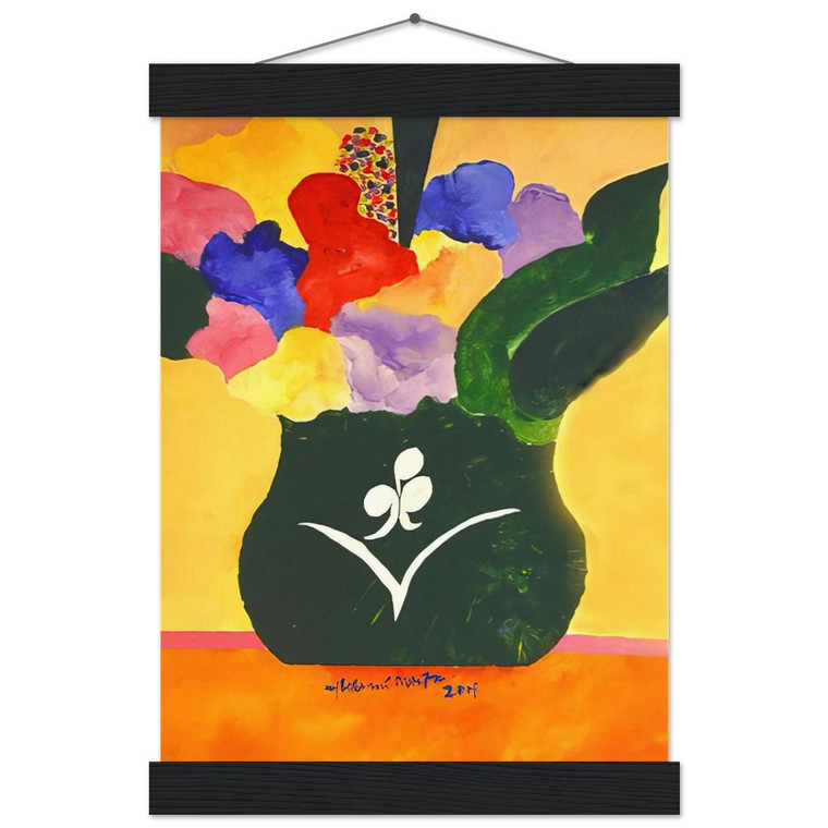Aldemir Martins Green Vase With Flowers and Fruit Matte Poster Hanger