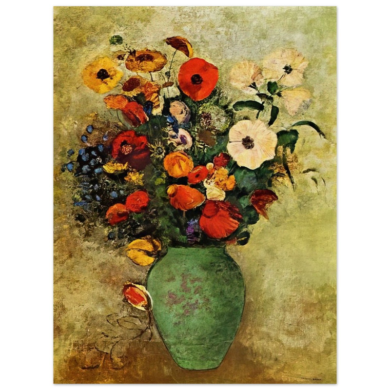Odilon Redon  BOUQUET OF FLOWERS IN A GREEN VASE Wood Print