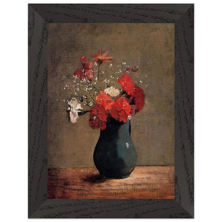 Odilon Redon Carnations and Babys Breath Green Pitcher Wood Framed Art Print