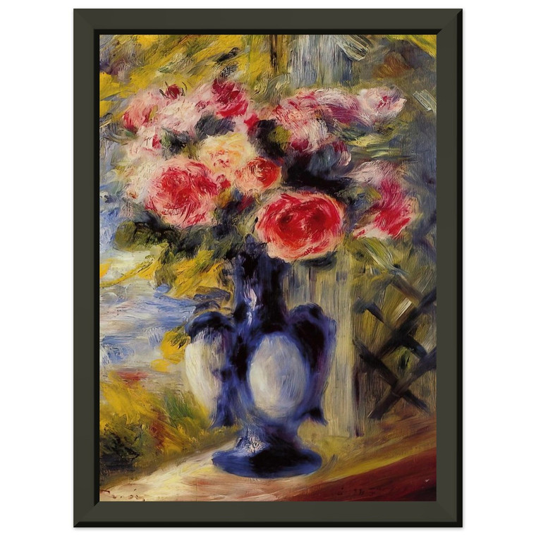 Pierre-Auguste Renoir Bouquet of Roses in a Blue Vase Metal Framed Art Print