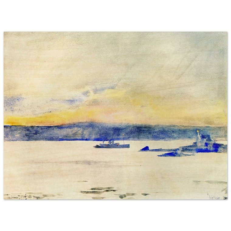 Childe Hassam  Afterglow Gloucester Harbor aka Ten Pound Island LIght Wood Print