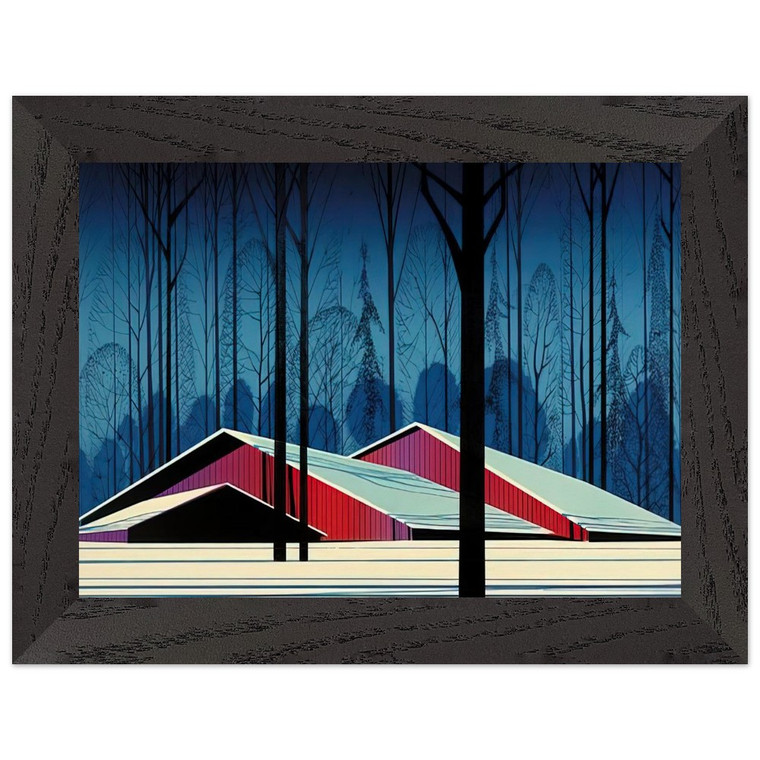 Eyvind Earle  Winter Barns Premium Wooden Framed Art Print / Poster