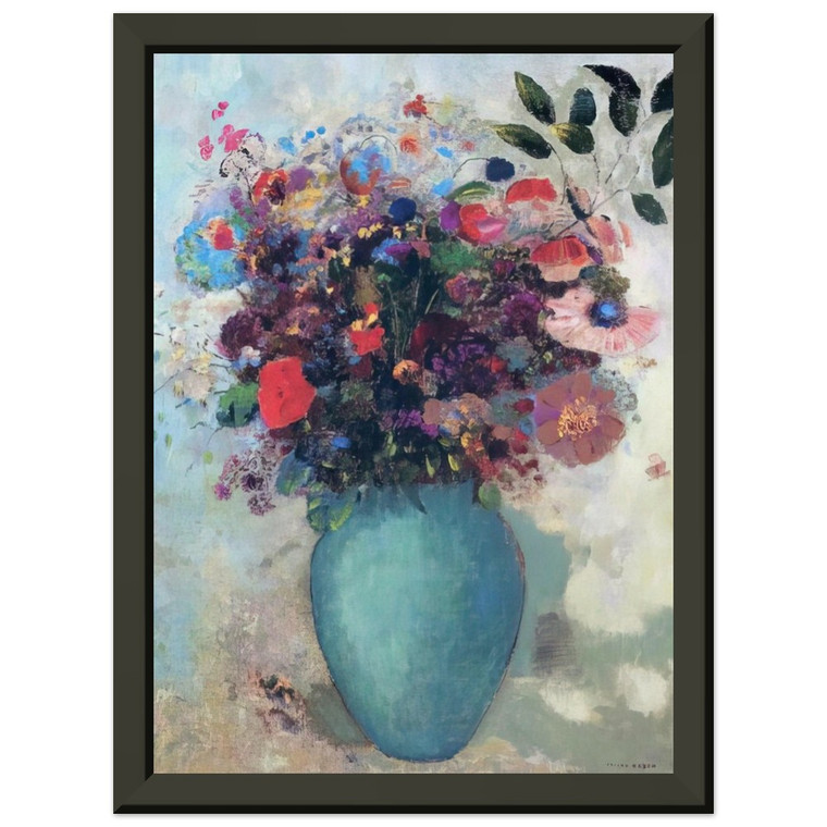 Odilon Redon FLOWERS IN A TURQUOISE VASE Premium Metal Framed Art Print