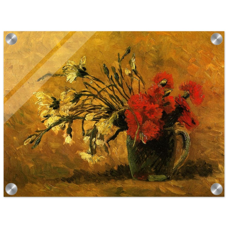 Van Gogh Red and White Carnations Yellow Background Acrylic Print