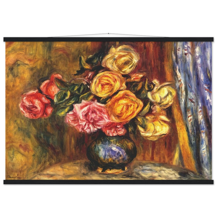 Renoir Roses Blue Curtain Museum-Quality Matte Paper Poster with Hanger