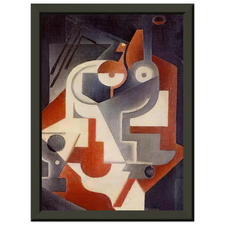 Juan Gris  NEWSPAPER GLASS AND PEAR 1917 Premium Metal Framed Art Print / Poster