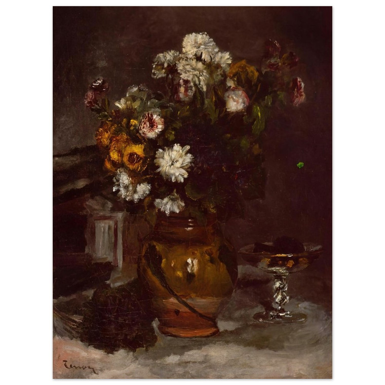 PierreAuguste Renoir  Flowers in a Vase and a Glass of Champagne Wood Print