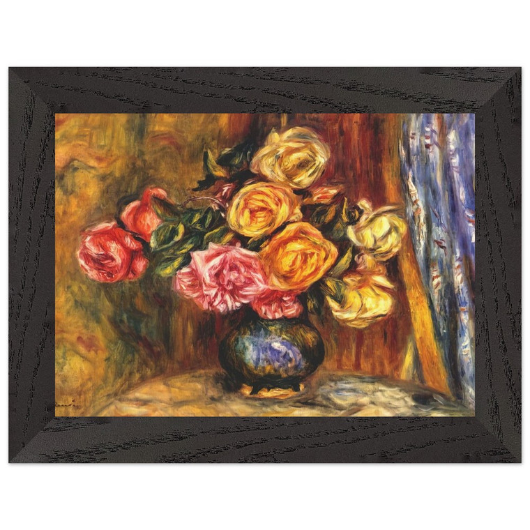 Renoir Roses Blue Curtain Premium Wooden Framed Art Print/Poster