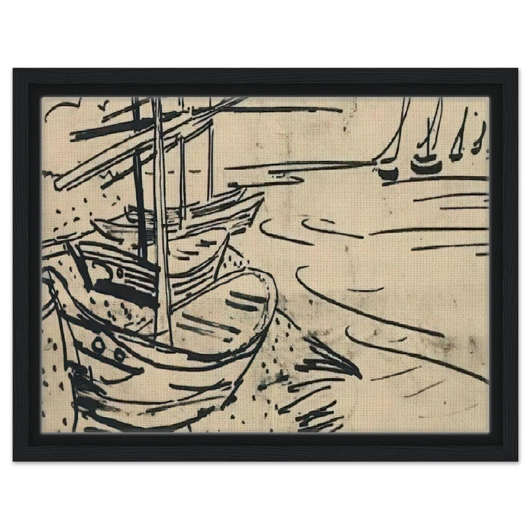 Vincent van Gogh  Fishing Boats on the Beach Framed Canvas