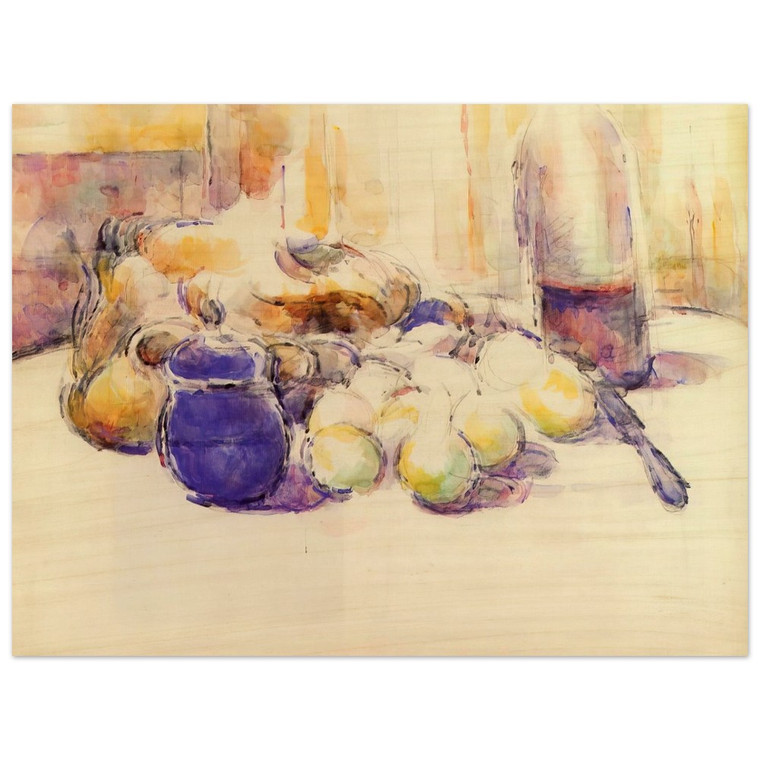 Paul Cezanne  Blue Pot and Bottle of Wine Wood Print