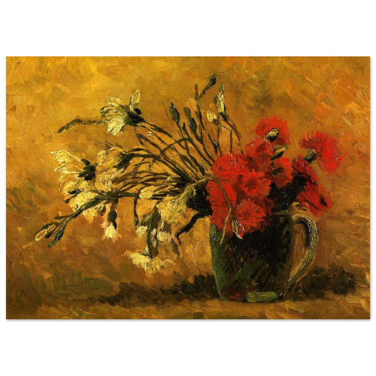 Van Gogh Red White Carnations Yellow Background Fine Art Poster
