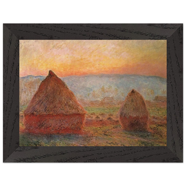 Claude Monet Grainstacks Giverny Sunset Premium Wooden Framed Art Print