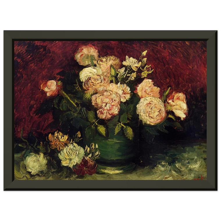 Vincent van Gogh Bowl with Peonies and Roses Metal Art Print Poster