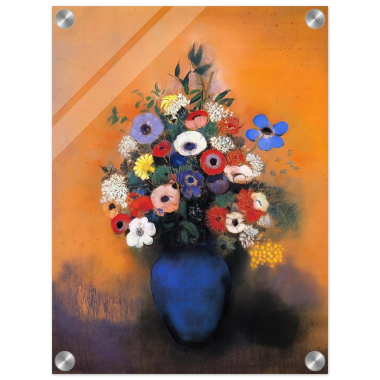 Odilon Redon  MINOSAS ANEMONIES AND LEAVES IN A BLUE VASE Acrylic Print