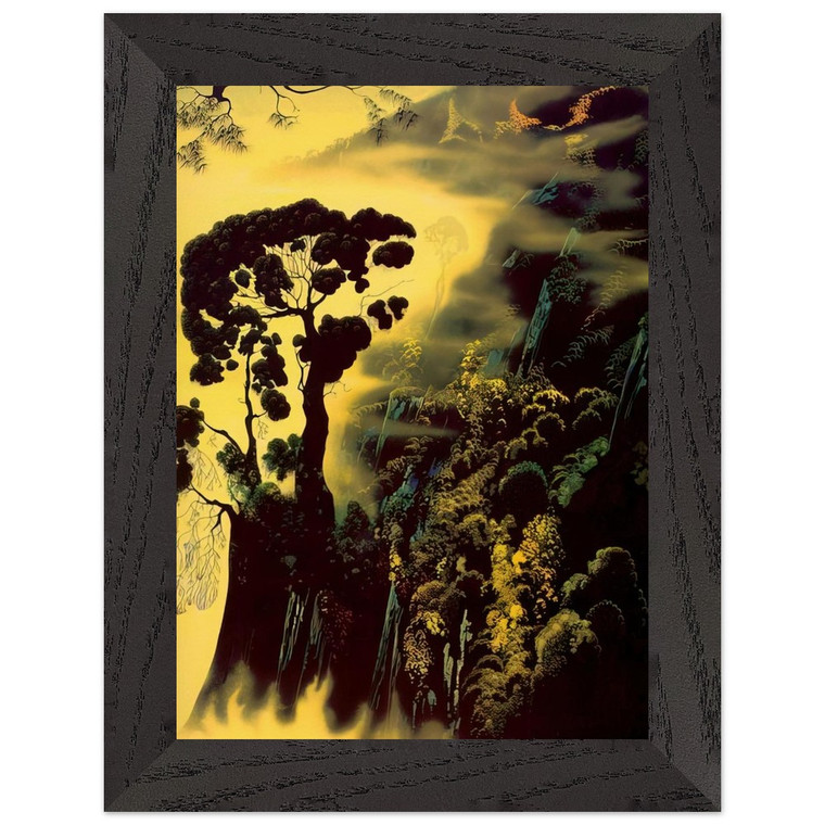 Eyvind Earle  Sunset Silhouette Premium Wooden Framed Art Print / Poster