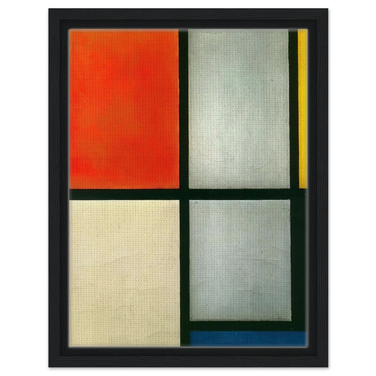 Piet Mondrian Tableau 3 with Orange Red Yellow Black Blue Gray Framed Canvas