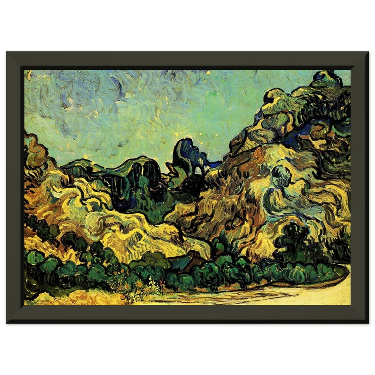 Vincent van Gogh Mountains at SaintRemy with Dark Cottage Framed Art Print