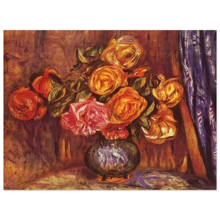 PierreAuguste Renoir  Roses Before the Blue Curtain Wood Print