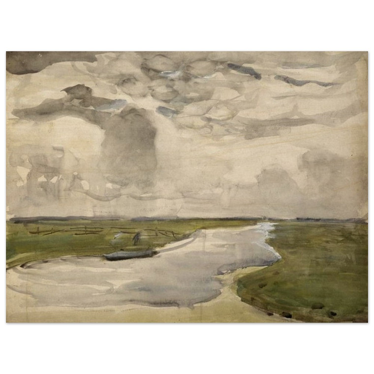 Piet Mondrian  Meandering Landscape with River Wood Print