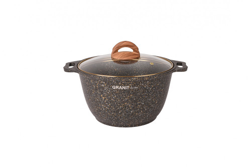 Кастрюля 4л со стекл. крышкой, АП линия "Granit ultra" (black-gold) Кастрюля 4л со стекл. крышкой, АП линия "Granit ultra" (black-gold)