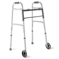 Medline 2-Button Folding Walker with 5" Wheels - MDS86410W54 Medline 2-Button Folding Walker with 5" Wheels - MDS86410W54