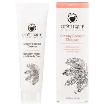 Odylique Creamy Coconut Cleanser, reisestørrelse, en mild, fuktighetgivende og beroligende ansiktsrens til lett reaktiv hud. Rensen inneholder rensende kokosolje, beroligende olivenolje og rosevann. Økologisk ansiktsrens for alle hudtyper, spesielt god på tørr, sensitiv og moden hud. Denne rensen har ingen spesiell lukt og vil passe fint også for de mest sensitive neser.
