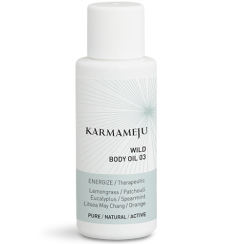 Karmameju Wild Body Oil travel size er en naturlig og vegansk kroppsolje med oppkvikkende sitrusduft