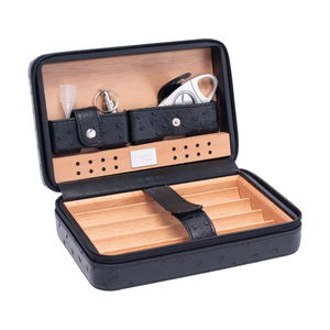 Ooolenx 8" Leather Cigar Cedar Box - Holds 4 Cigars