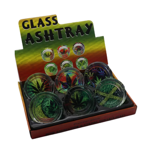Glass Ashtray - Box #3 - Rasta Leaf Designs - 6ct Display
