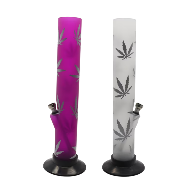 12" Acrylic Water Pipe Straight Tube Style W/ Leaf Design (D13)