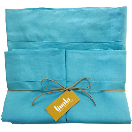 100% linen sheet set-Turquoise Full/Double Two Flat Sheets Std Cases