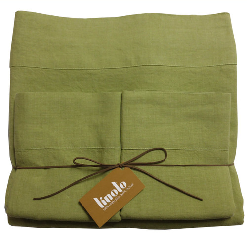 100% linen sheet set-Golden Green Twin 14" Std Shams SPECIAL ORDER
