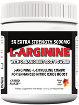 5X Extra Strength L-Arginine 5000mg, Workout Muscle Build Powder, Nitric Oxide Supplement , Energy & Endurance, 30 Servings