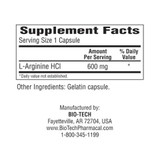 Bio-Tech Arginine 100 Capsules #11300 Ingredients
